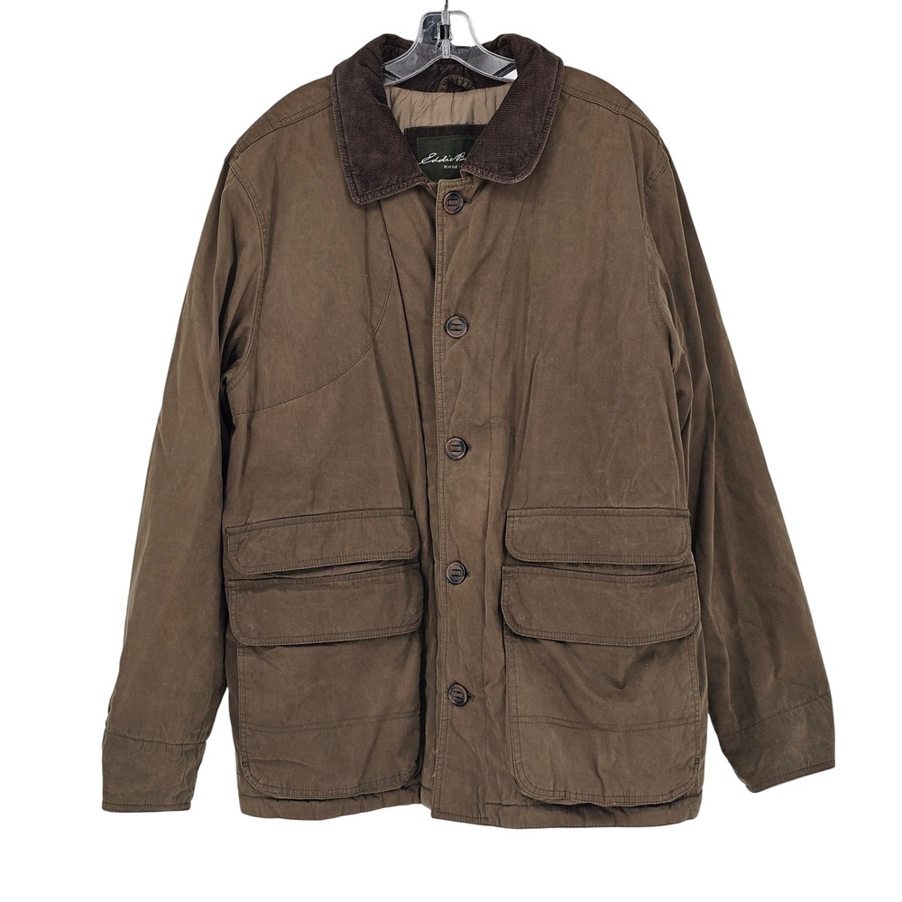 Vintage 90s Eddie Bauer Waxed Barn Jacket XL Brown Corduroy Collar Field Coat